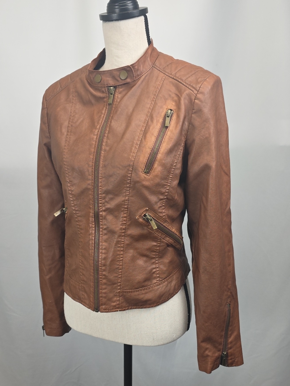 Forever 21 Cognac Faux Leather Moto Jacket Size Medium